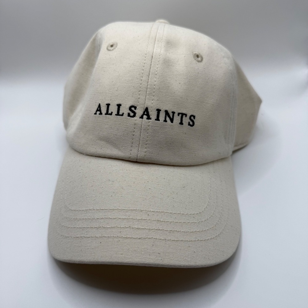 AllSaints Script Logo BB Cap Cream Off-White Cotton Adjustable Hat ASWC556064C
